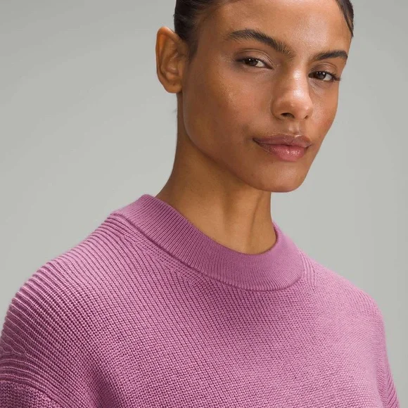 Lululemon Merino Wool Blend Ribbed Crew Neck Sweater Velvet Dust Pink Size 8 NEW